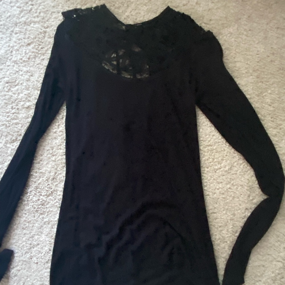 Black lace neck shirt